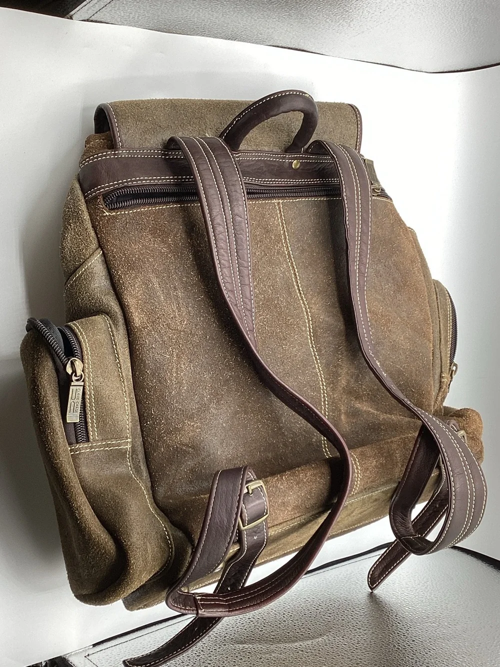 Men's Suede Claire Chase Laptop Backpack in Dark Brown Suede Leather